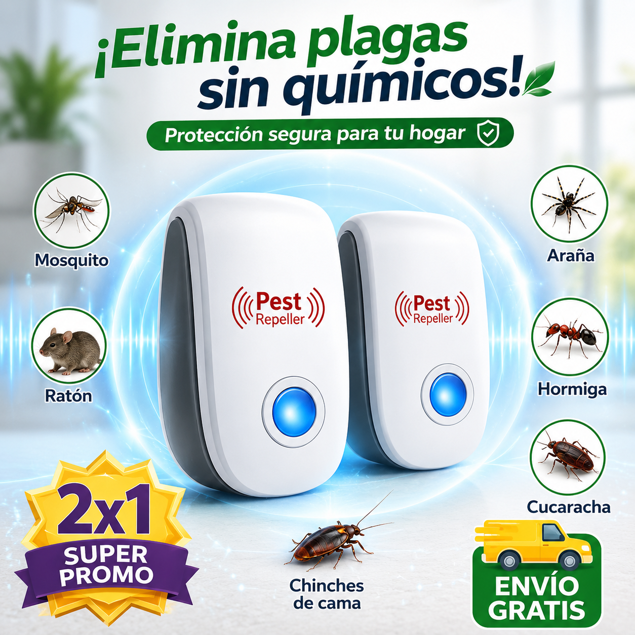 REPELENTE ULTRASONICO PARA INSECTOS Y RATONES | PAGA 1 LLEVA 2