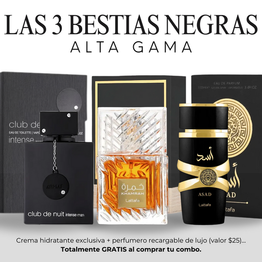 COMBO BESTIAS NEGRAS | Club de Nuit 100ml + ASAD Lataffa 100ml + Khamrah 100ML + OBSEQUIOS